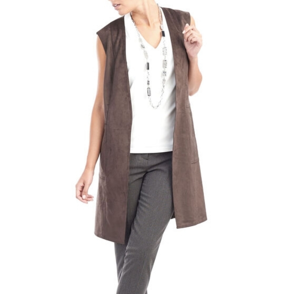 Long Sleeveless Faux Suede Vest